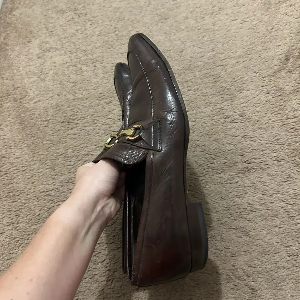 Salvatore Ferragamo Brown Horse Bit Loafers Size 11 D Gancini Leather *READ